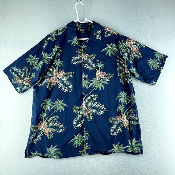 Cotton Traders Mens Hawaiian Blue Shirt Floral Size XL Short Sleeve Collared - Picture 1 of 11